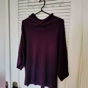 AGB Women's Purple Textured Cowl Neck Dolman Sleeve Sweater XL